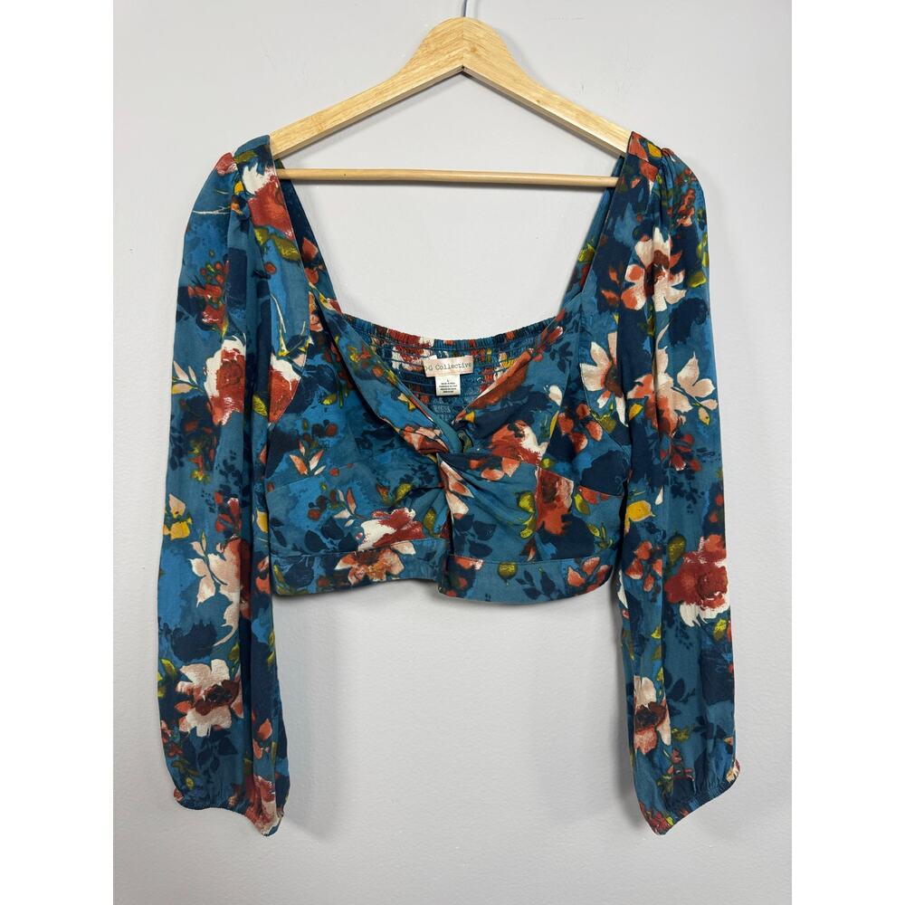 BOG Collective Women's Cropped Top Large Long Sleeve Boho Milkmaid Festival
